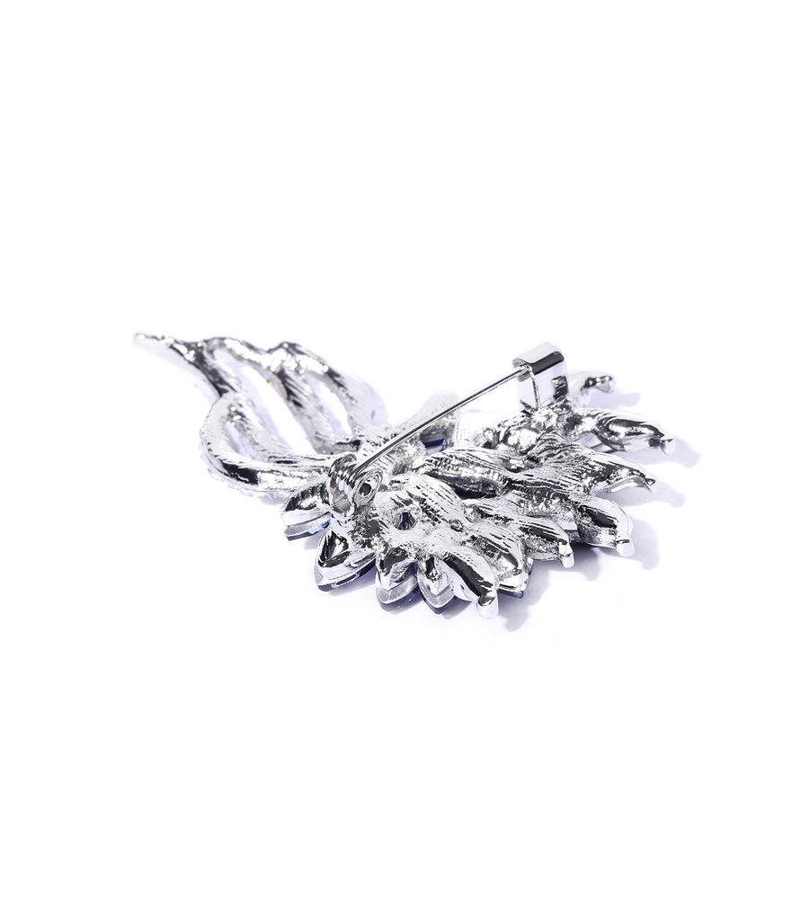 YouBella Jewellery Latest Stylish Crystal Unisex Floral Silver Plated Brooch for Women/Girls/Men (Silver)